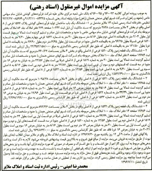 مزایده,مزایده ششدانگ ساختمان و سه قطعه زمین