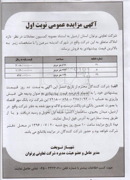 مزایده,مزایده فروش املاک مساحت 466-272-126مترمربع