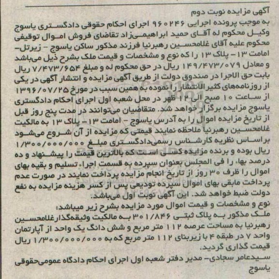 مزایده,مزایده ملک مساحت عرصه 112مترمربع