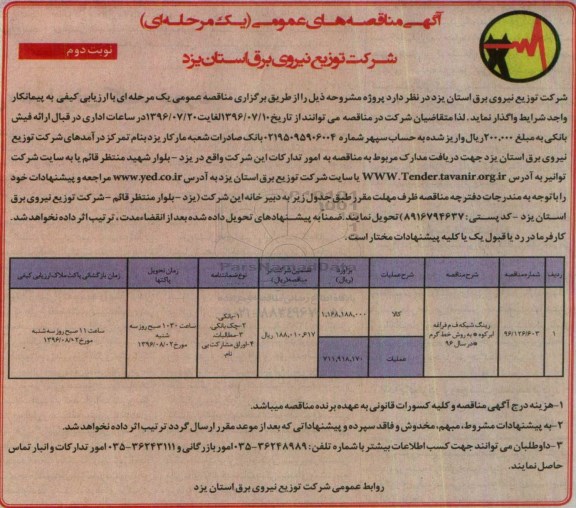 آگهی مناقصه های عمومی, مناقصه رینگ شبکه - نوبت دوم