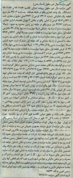 مزایده,مزایده ششدانگ یک واحد تجاری مساحت 32.03متر