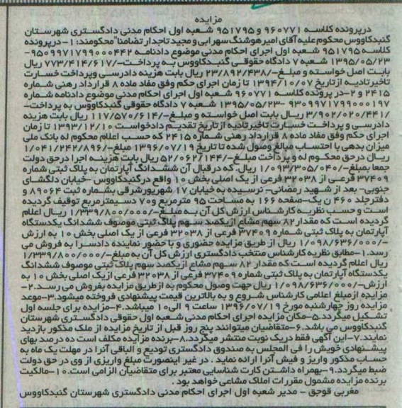 مزایده,مزایده آپارتمان مساحت 95 متر و 70 دسیمتر