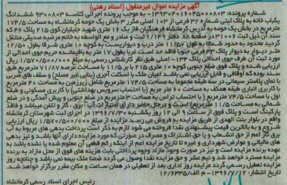 مزایده,مزایده ششدانگ یکباب خانه مساحت 174.5متر