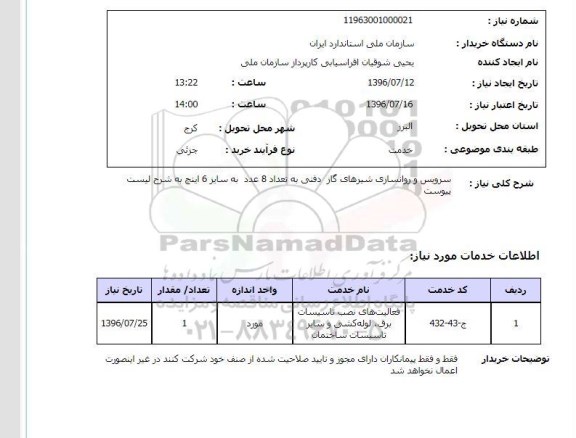 استعلام , استعلام سرویس و روانسازی شیرهای گاز دفنی