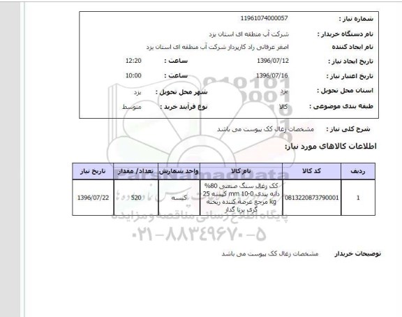 استعلام , استعلام کک زغال سنگ صنعتی
