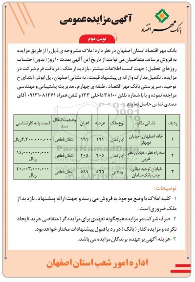 مزایده,مزایده فروش املاک عرصه 161-205-566متر نوبت دوم