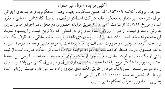 مزایده,مزایده ملک نیمه پشتی از مغازه با قدمت ده ساله