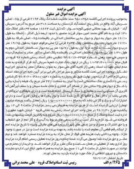مزایده,مزایده سند مالکیت ششدانگ پلاک 2194 فرعی