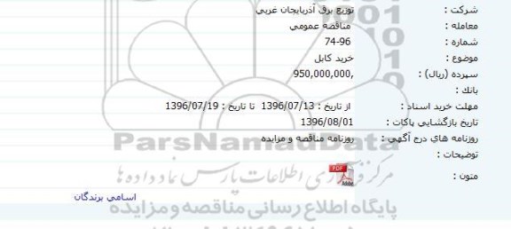 مناقصه ,مناقصه خرید کابل