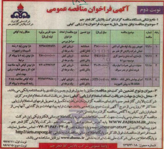آگهی مناقصه , فراخوان مناقصه تعویض زون یک لوله های آب آتش نشانی - نوبت دوم