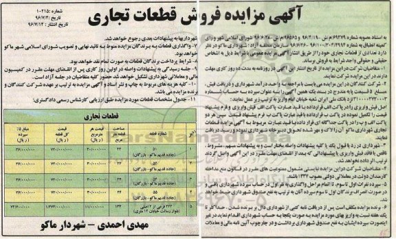 مزایده,مزایده فروش تعدادی از قطعات تجاری 