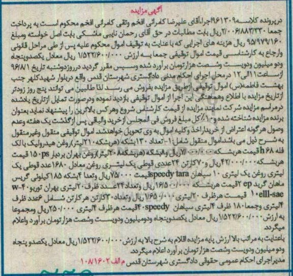 مزایده تعداد 130 بشکه روغن هیدرولیک