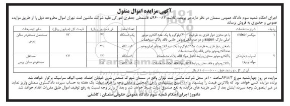 مزایده,مزایده میسگر  ،آسیاب