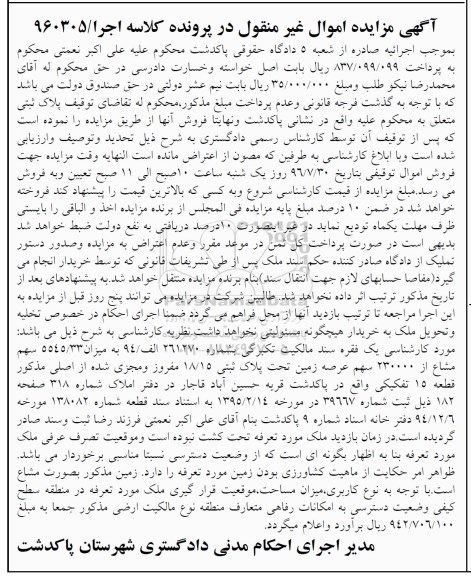 مزایده,مزایده 5545.33 سهم مشاع از 230000 سهم زمین