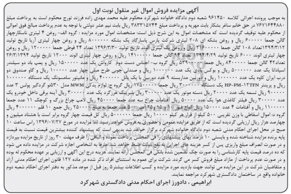 مزایده, مزایده روغن، اجناس دست دوم و لوازم یدکی MWM