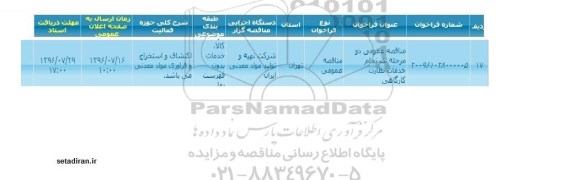 مناقصه عمومی، مناقصه اکتشاف و استخراج و فرآوری مواد معدنی 