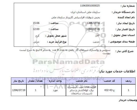استعلام,استعلام سرویس و روانسازی شیرهای گاز دفنی