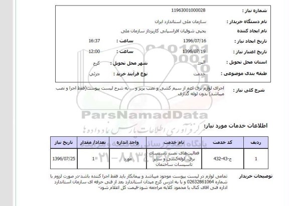 استعلام,استعلام اجرای لوازم برق اعم از سیم کشی و نصب پریز و ...