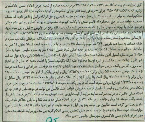 مزایده,مزایده ششدانگ سرقفلی مغازه طبقه همکف 246متر 