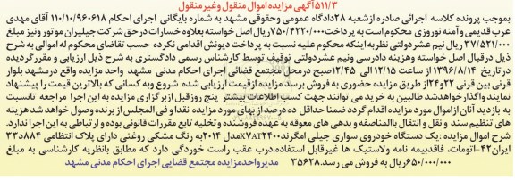 مزایده,مزایده سه دانگ مشاع از ششدانگ سرقفلی ملک تجاری سی متر 