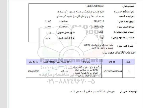استعلام, استعلام پکیچ دیواری ایران رادیاتور 