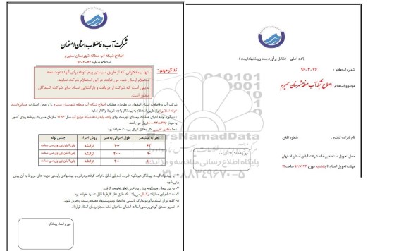 استعلام, استعلام اصلاح شبکه آب