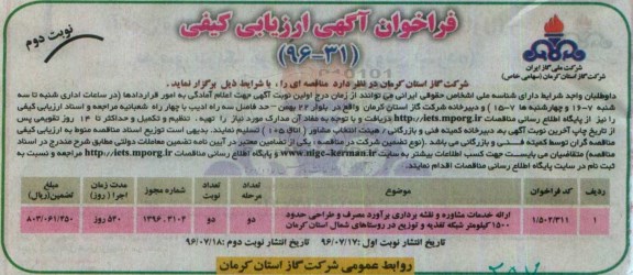 فراخوان آگهی ارزیابی کیفی, فراخوان ارائه خدمات مشاوره و نقشه برداری - نوبت دوم 