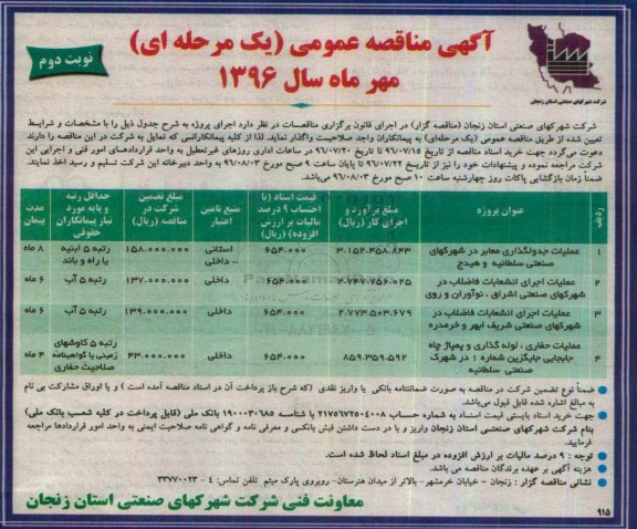 آگهی مناقصه عمومی، مناقصه عملیات جدولگذاری معابر ... نوبت دوم 