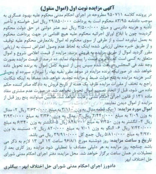 مزایده, مزایده مدال، انگشتر، النگو و دستبند... نوبت اول