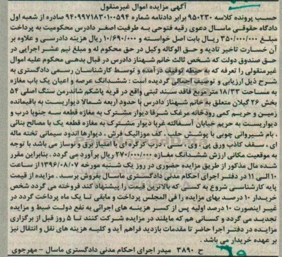 مزایده,مزایده ششدانگ مغازه مساحت 18.33متر