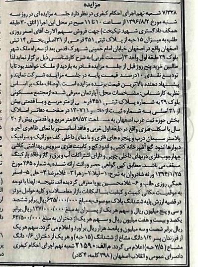 مزایده,مزایده آپارتمان به مساحت 59/52 مترمربع