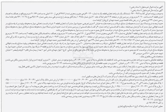 مزایده,مزایده ششدانگ یکباب واحد تجاری 21.66متر