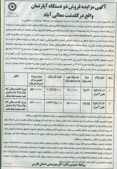 مزایده,مزایده فروش دو دستگاه آپارتمان مسکونی