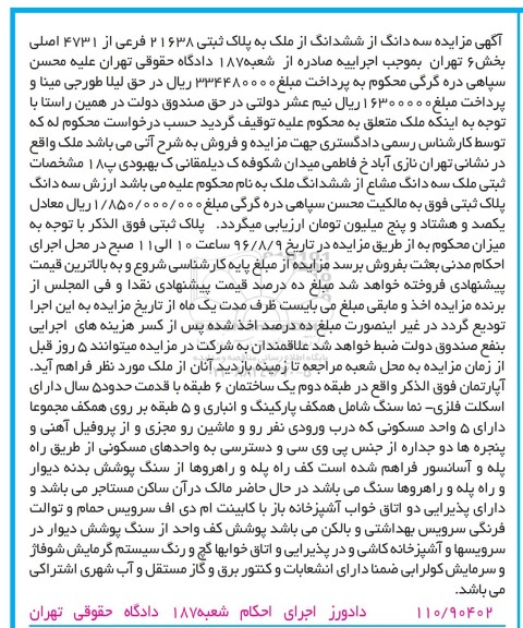 مزایده,مزایده ملک واقع در نازی آباد
