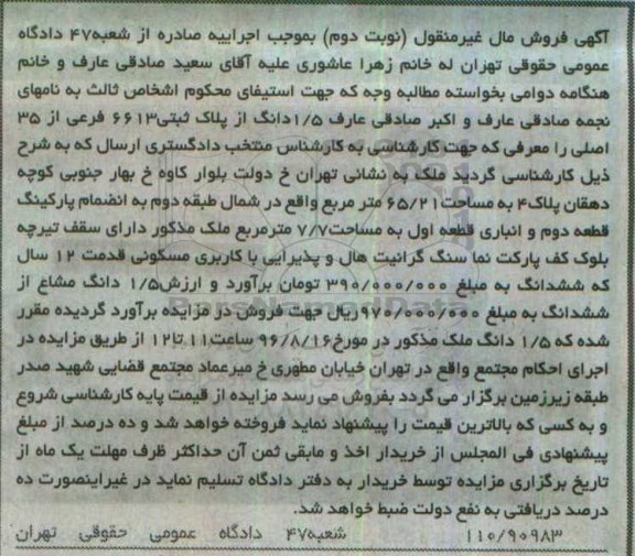 مزایده,مزایده 1.5 دانگ از پلاک ثبتی 6613 فرعی