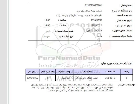 استعلام , استعلام تولید ، انتقال و توزیع برق 