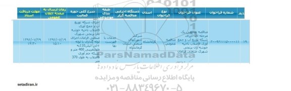 مناقصه , مناقصه اجرای شبکه توزیع آب و جمع آوری فاضلاب