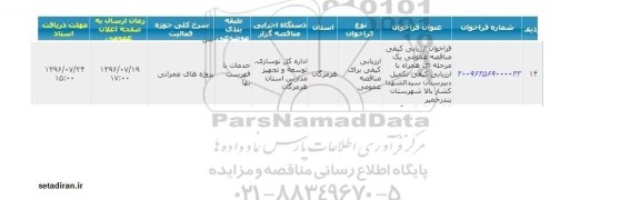 مناقصه, فراخوان ارزیابی کیفی مناقصه عمومی یک مرحله ای با ارزیابی کیفی تکمیل دبیرستان 
