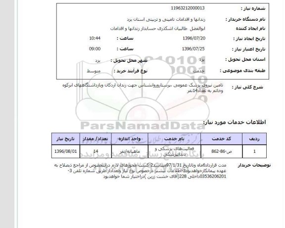 استعلام, تامین نیروی پزشک عمومی پرستار و روانشناس