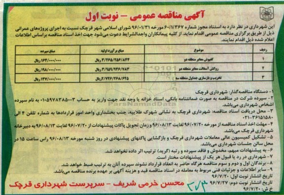آگهی مناقصه عمومی , مناقصه کفپوش معابر منطقه دو....