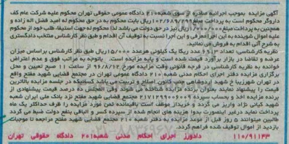 مزایده, مزایده تعداد 6913 عدد ریکا یک کیلوئی