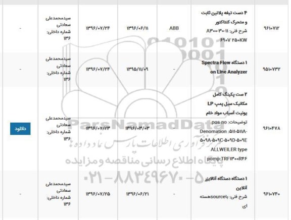 استعلام ، استعلام 4 دست تیغه پلاتین ثابت و متحرک کنتاکتور 
