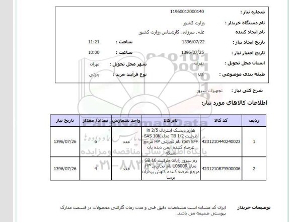 استعلام,استعلام تجهیزات سرور 