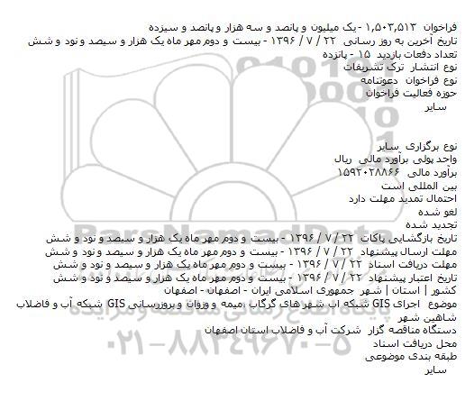 مناقصه ,مناقصه اجرای gis شبکه آب شهر