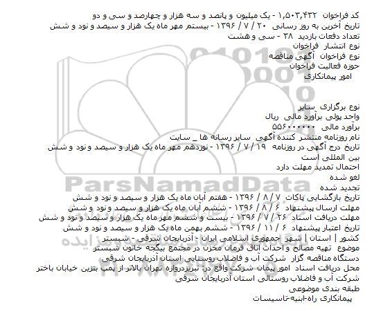 مناقصه , مناقصه تهیه مصالح و احداث اتاق فرمان مخزن در مجتمع ...