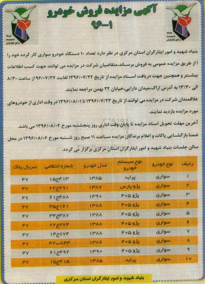 آگهی مزایده,مزایده فروش خودرو