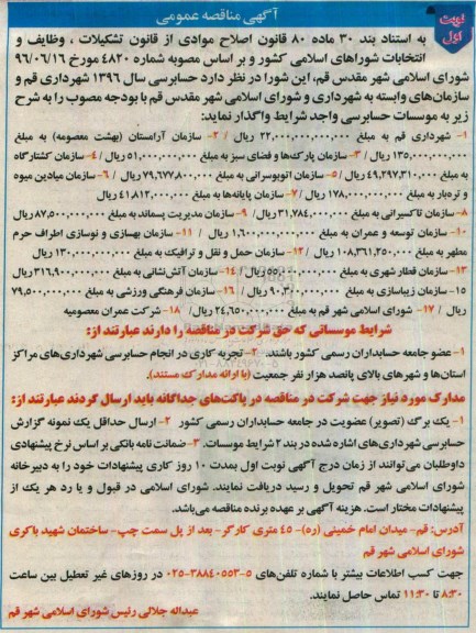 آگهی مناقصه عمومی , مناقصه حسابرسی سال 96 