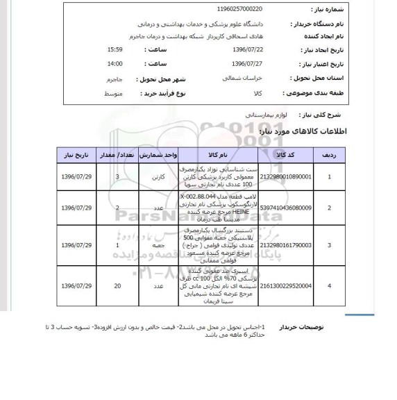 استعلام ،استعلام لوازم بیمارستانی 