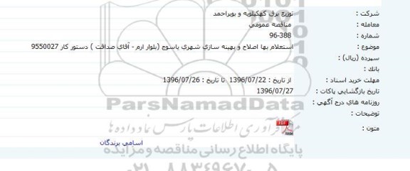 مناقصه اصلاح و بهینه سازی شهری ...