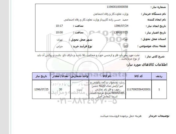 استعلام,استعلام ست تختخواب و کمد پاتختی و میز آرایش